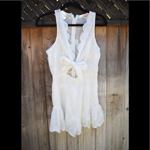 White Tie Front Lace Romper